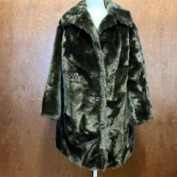 Vintage Jackets & Blazers - Womens Vintage 80s Faux Fur Coat Brown Mixed Size L/XL Luxurious Glam Party